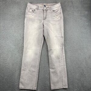 Code Bleu Gray Straight Leg Jeans Womens 12 Regular Embellished Whiskered Denim